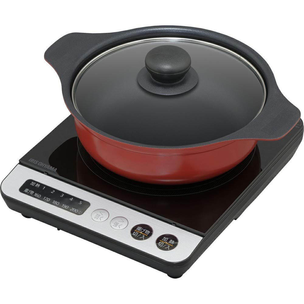 アイリスオーヤマ IHクッキングヒーター 卓上 1000W 鍋セット ブラック/レッド IHKP-3620-B/R
