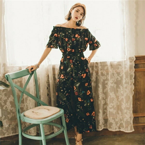 オールインワン 花柄 沖縄 エスニック マキシ丈 ビーチ リゾート 夏 おしゃれ 袖あり 大人 レディース 韓国 ロング オールインワン パンツ 海 大人 ハワイ 沖縄 dk040l6l6y7/代引不 6,234円