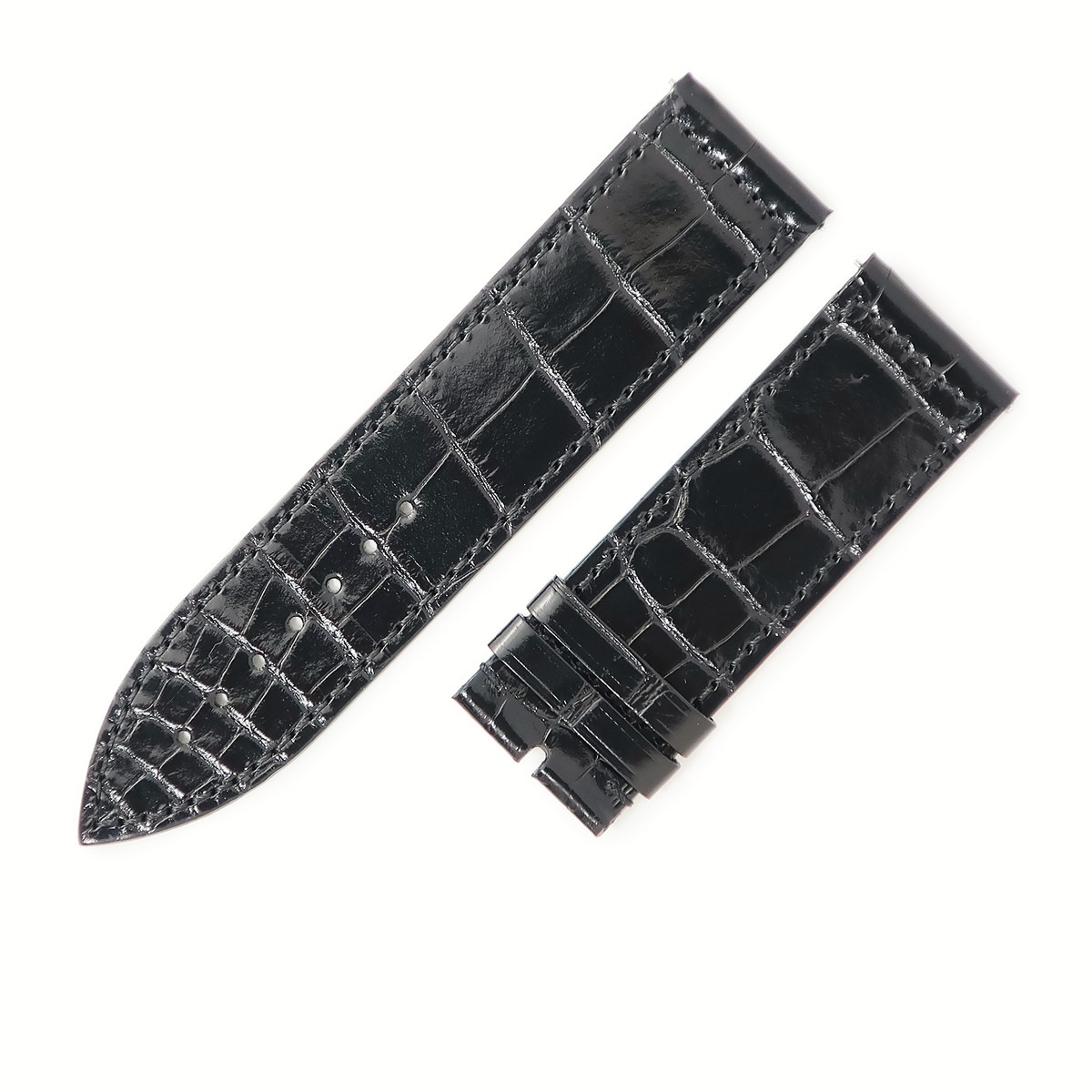 フランクミュラー FRANCK MULLER 腕時計パーツ 純正 ロングアイランド 1000用 クロコバンド クロコダイル ブラック 新品未使用 替え ベルト シャイニー 艶有り 22mm ブラック