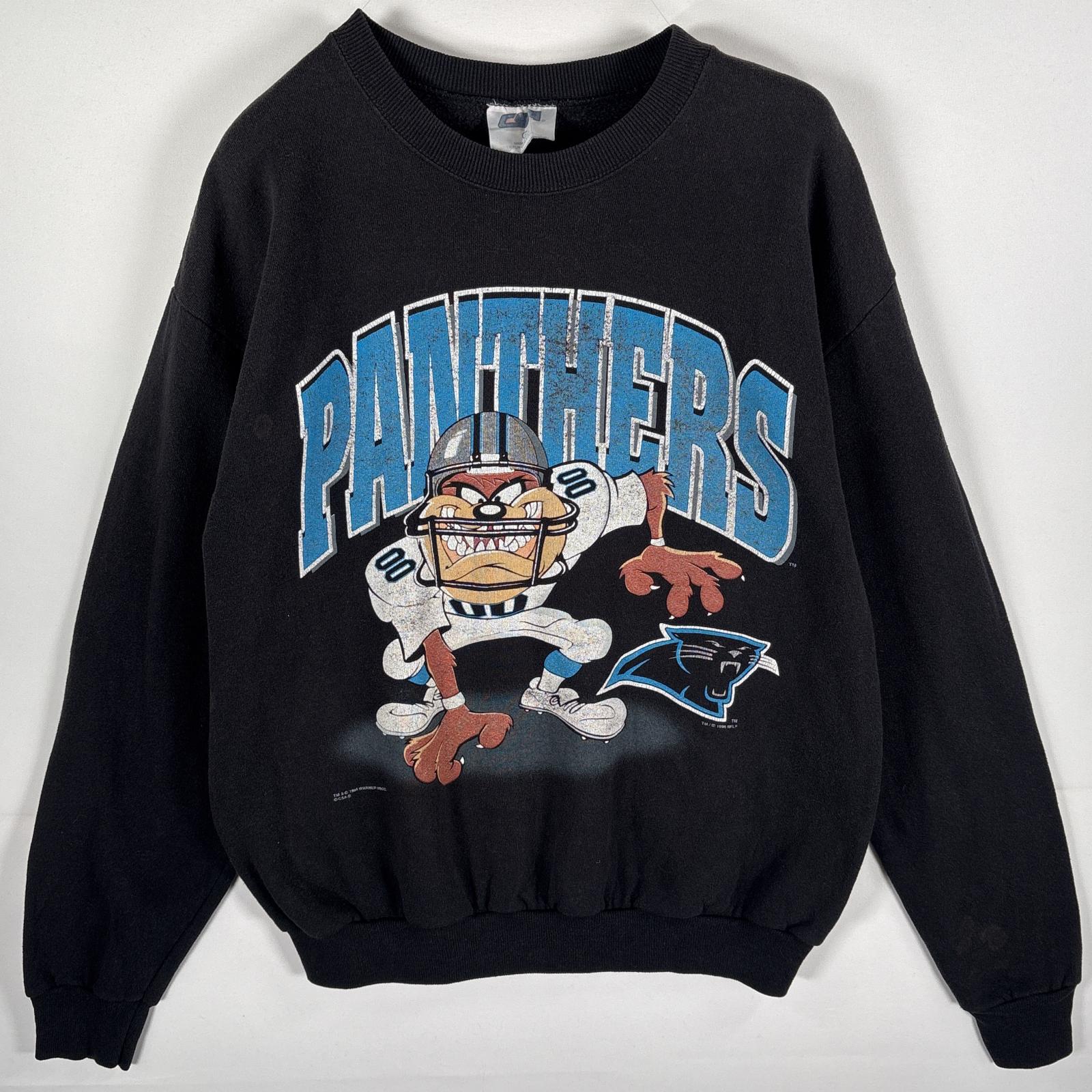 古着 90s/90年代 C.S.A USA製 スウェット ルーニーテューンズ ワーナーブラザーズ カロライナパンサーズ L ブラック メンズ