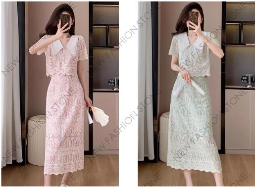 ベビーネックドレスシフォン刺繍ヒップワンピースセット-15