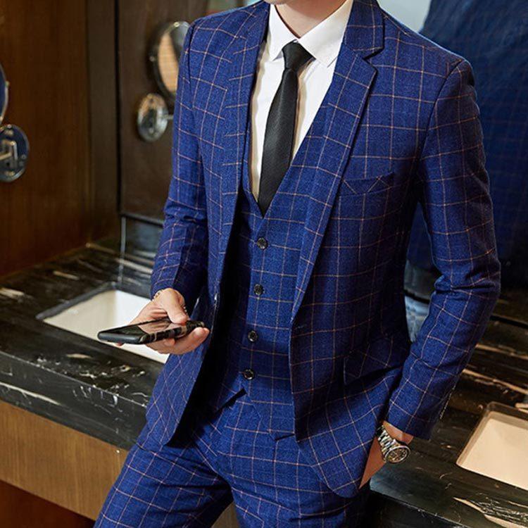 3ピーススーツ メンズスーツ 通勤 ビジネススーツ フォーマルスーツ 3点セット 無地 セットアップスーツ かっこいい 高品質 全3色7サイズ！スリーピーススーツメンズチェック柄3ピース大きい