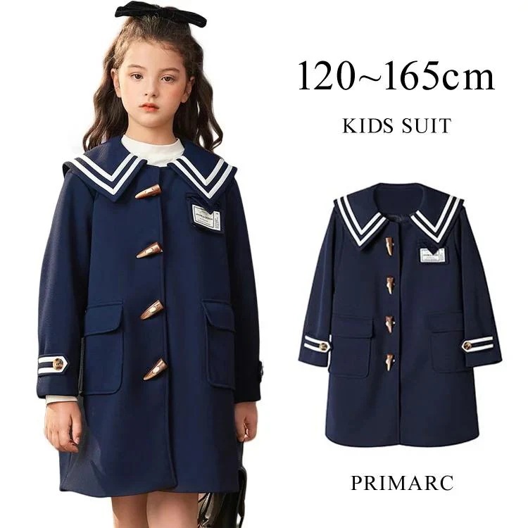 卒服 女の子 セーラー襟 スーツ 卒業式 女の子 コート ジャケット スーツコート ミドル丈 キッズ 子供 ネイビー 長袖 ジュニア 入園式 入学式 発表会 演奏会 ピ