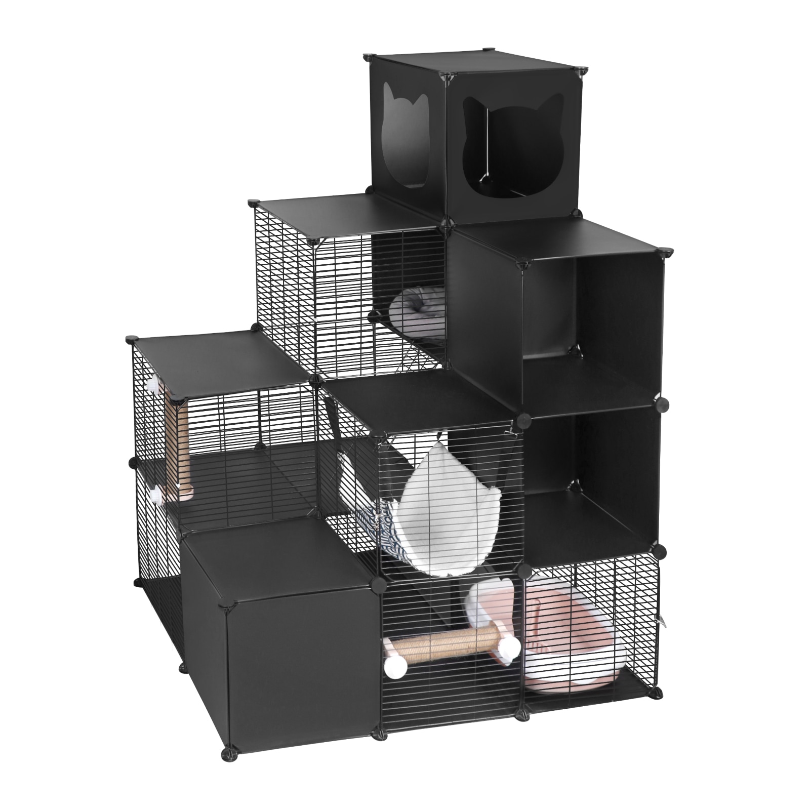 猫 ケージ 4段 トイレ付き 特大 キャットケージ 階段型 多頭飼い 耐荷重10kg 豪華 大型 ケージ ハンモック/爪とぎ/はしご付 DIY可能 掃除簡単 脱走防止/留守番