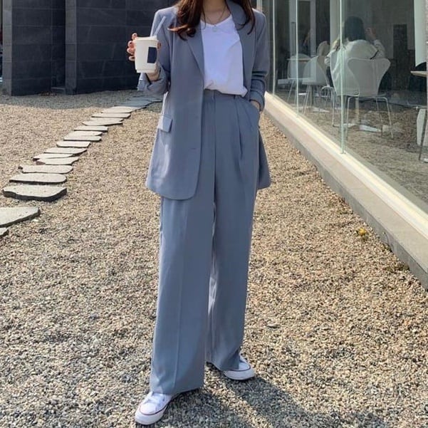 セットアップ ジャケット 上着 スーツ ワイドパンツ ビッグシルエット レトロ マニッシュ ツータック 袖あり 長袖 上下セット 2点セット ツーピース 大人可愛い きれいめ シンプル lsu0061