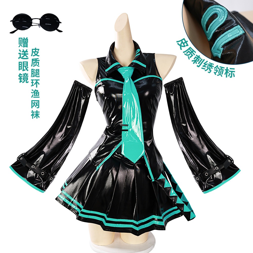 Hatsune Vocaloidmiku Hatsuneフォーミュラスーツブラックパテントレザーcosサーバー2次元アニメキャラクターサーバー