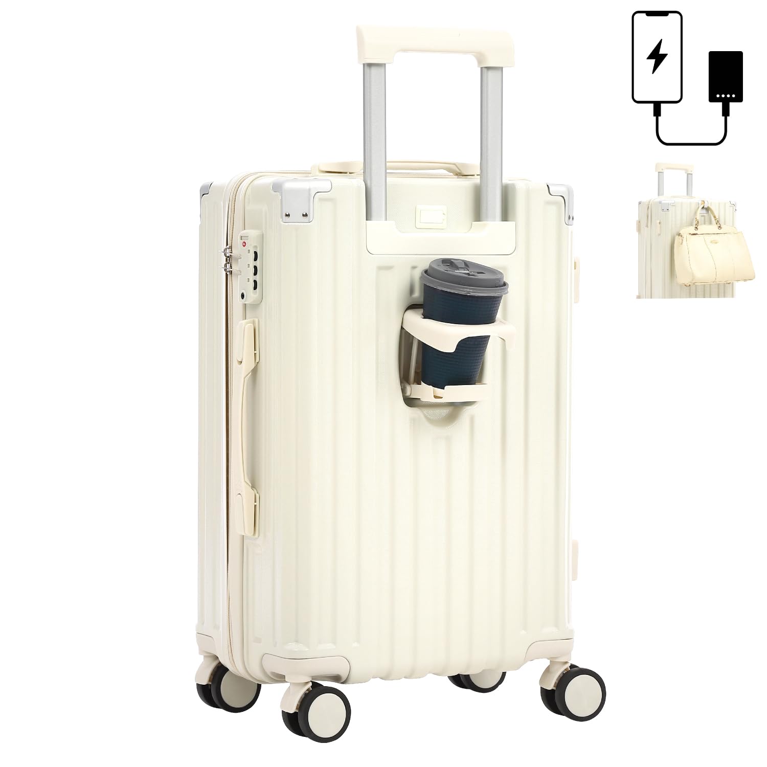 [JOYME] スーツケース USBポート付き(機内持込 / 1-4泊) 様々な機能で快適な旅行をサポート (カップホルダー付き/フック機能/TSAロック/収納力 / 軽量/静音) 国内線 国際線