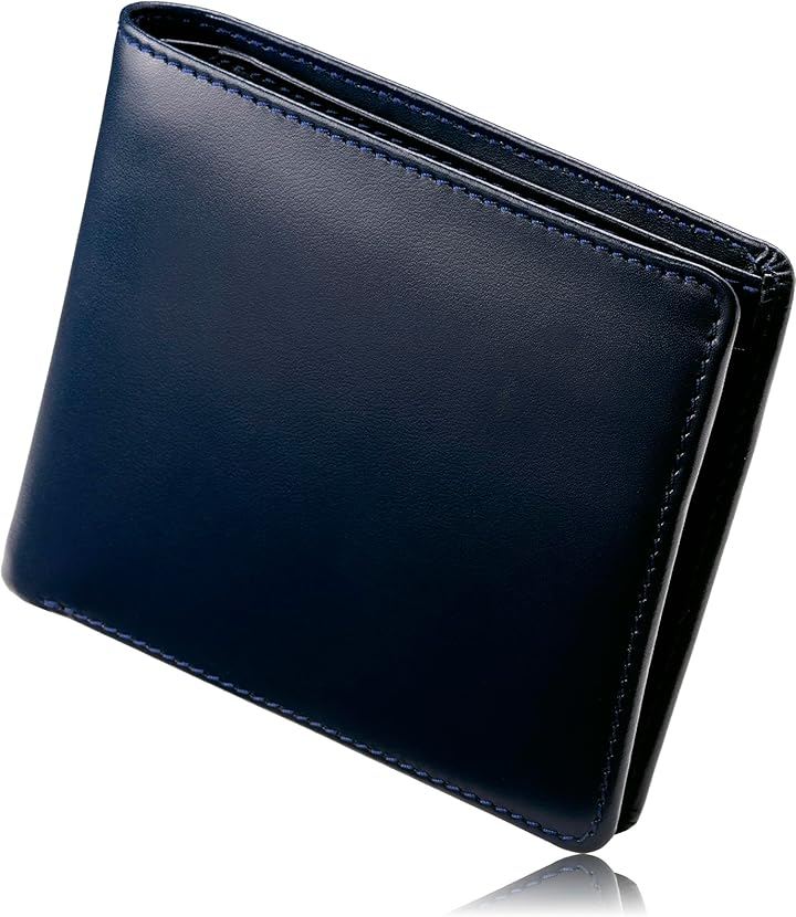財布 メンズ 2つ折り 伊革x和技 二つ折り 日本製 本革 イタリアンレザー 証明書付 (ネイビー)