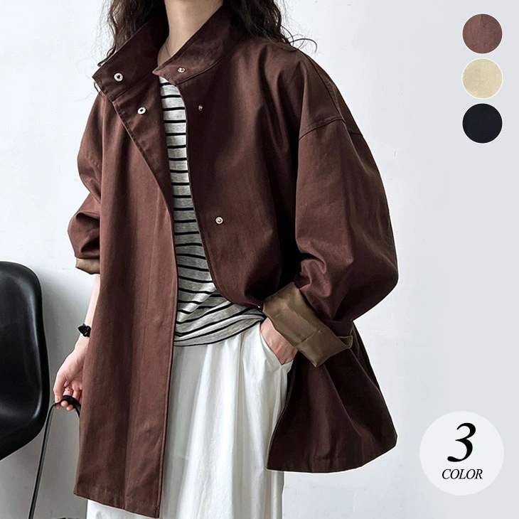 【2025新作 急速出荷】スタンドカラー モッズジャケット アウター 長袖 ドロップショルダー きれいめ シャツ 可愛い おしゃれ 流行 カジュアル きれいめ 上品 シンプル 春 秋 冬 無地 レディ