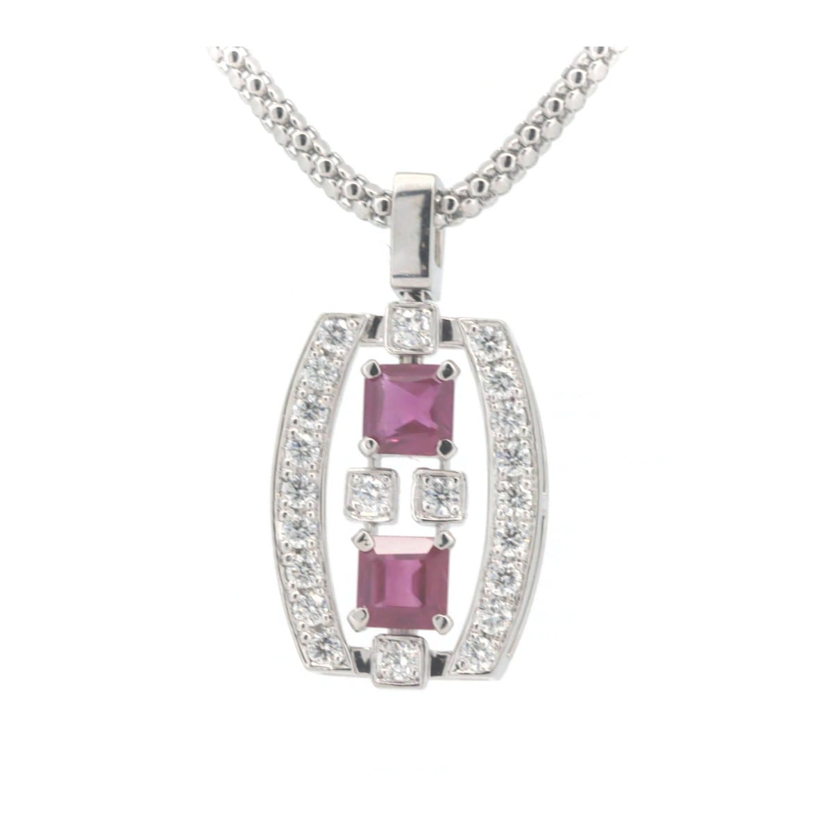 ルビー ダイヤモンド ネックレス R0.66ct D0.28ct K18WG(18金 ホワイトゴールド) 質屋出品