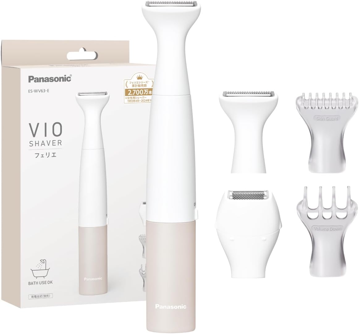 シナモロールステッカー付パナソニック 除毛器 フェリエ VIO専用シェーバー IPX7防水 ドライ剃り 乾電池式 ベージュ調 ES-WV63-E【2025年発売】 5,305円