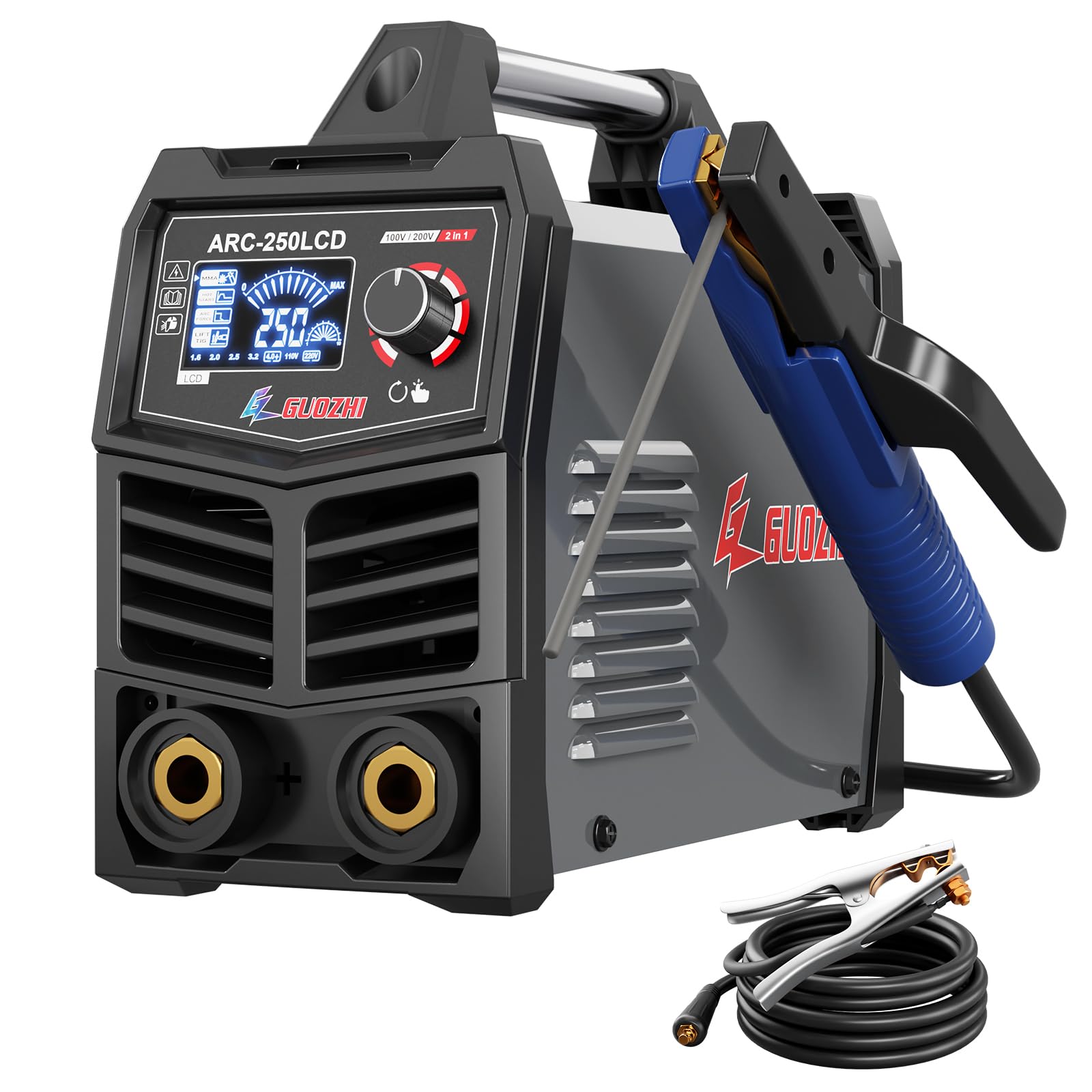 GZ GUOZHI 溶接機 200V 250A 被覆アーク溶接機 インバーター直流 ポータブル 電気 溶接機 定格使用率60% デジタル表示 小型 軽量 家庭用 工事 ARC-250LCDその他