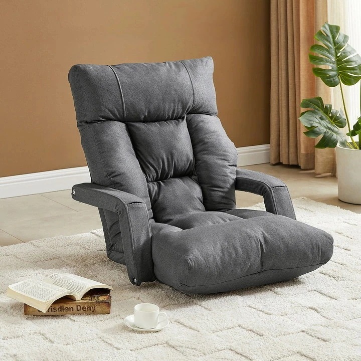 座椅子 5段階調節 3way 肘掛け付き 折りたたみ可能 幅70cm ふあふあ 極厚座面 厚さ17cm 綿麻布 一人掛け コンパクト 折り畳み収納可 おしゃれ 一人暮らし 新