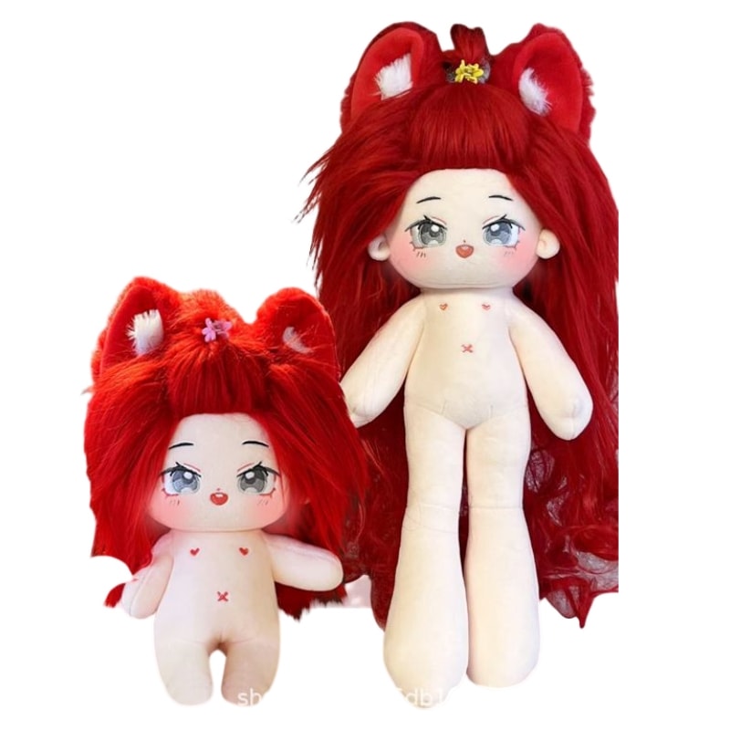 長いあしの女の子 ぬいぐるみ 20cm 本体 無属性 35cm キャラクターぬいぐるみ 小狐仙 コットンドール 獣耳付け 着せ替え人形 日常服人形 韓国ファッション 赤色の長い髪