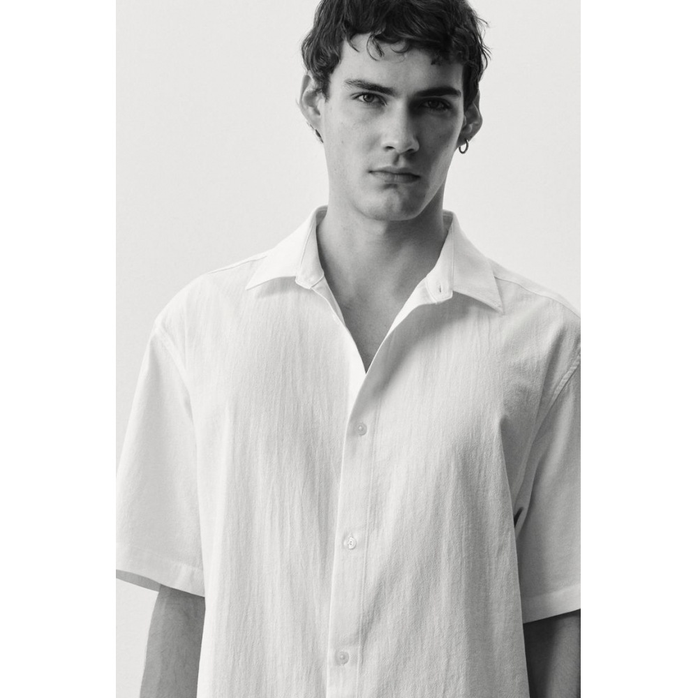 H&M テクスチャー シャツ レギュラーフィットクリーム