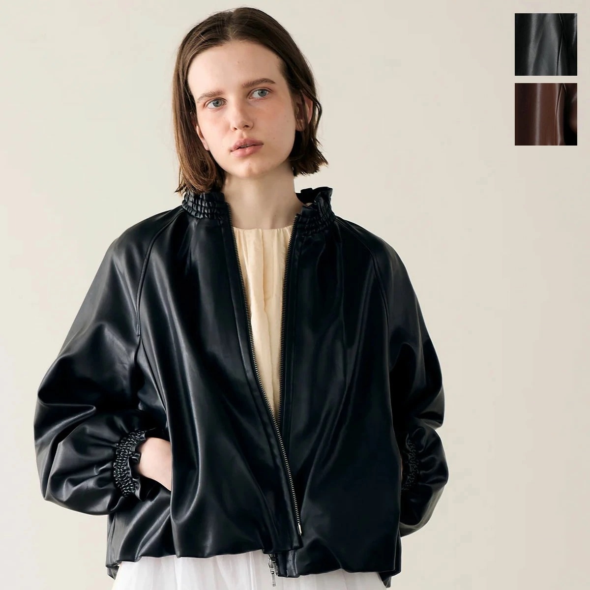 MARILYN MOON マリリンムーン ブルゾン soft eco-leather blouson 4253-127 レディース エコレザー フリル バルーン カラー2色