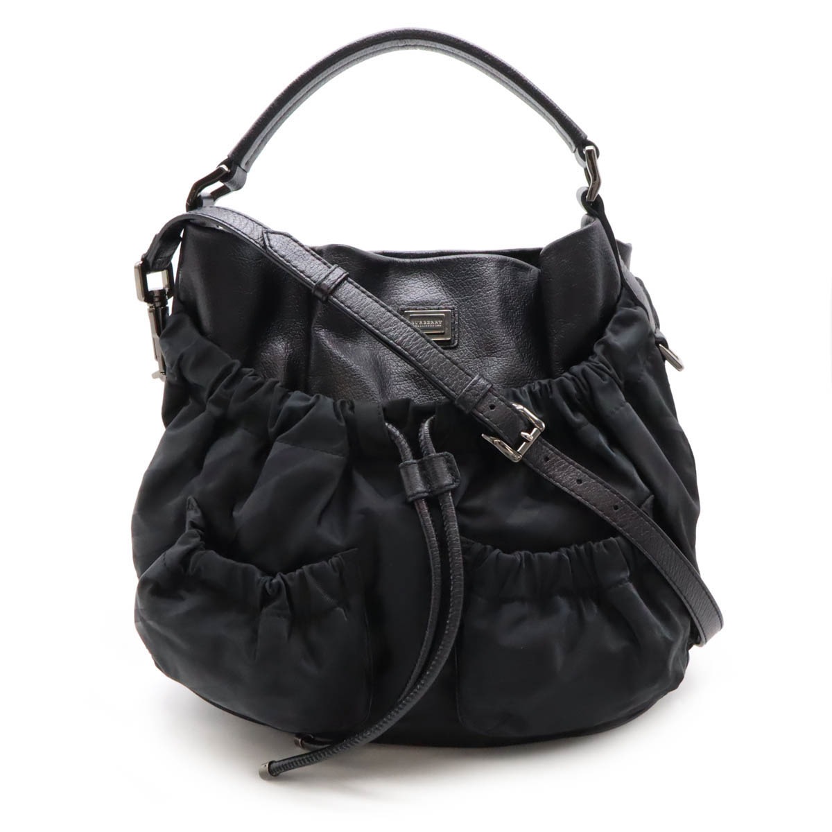 シャドーチェック ショルダーバッグ 斜め掛け 2WAY ワンショルダー セミショルダー 肩掛け ナイロン レザー ブラック