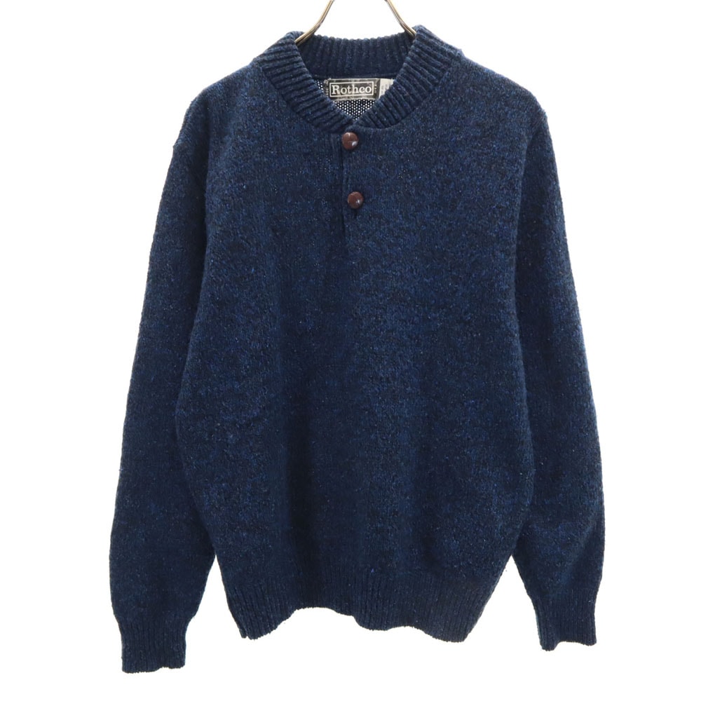 90s USA製 オールド 長袖 ヘンリーネック セーター M ネイビー ニット メンズ 古着