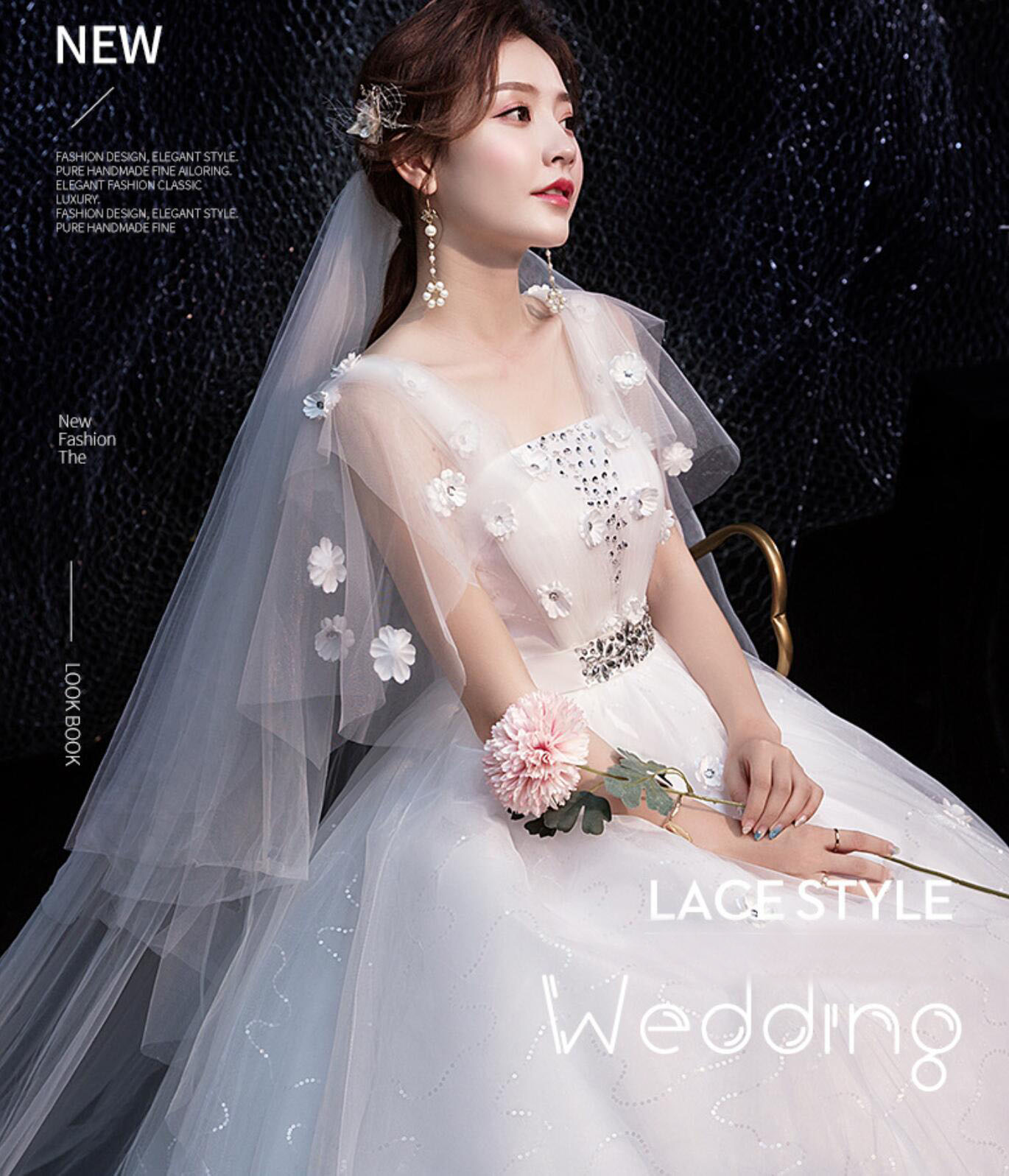 ロング ウエディングドレス 袖フリル お花 フラワー ラインストーン 可愛い Ａライン ハイウエスト ロング丈 マキシ丈 ウェディングドレス 妊婦さん着用可 結婚式 披露宴 挙式 フォマール ドレス