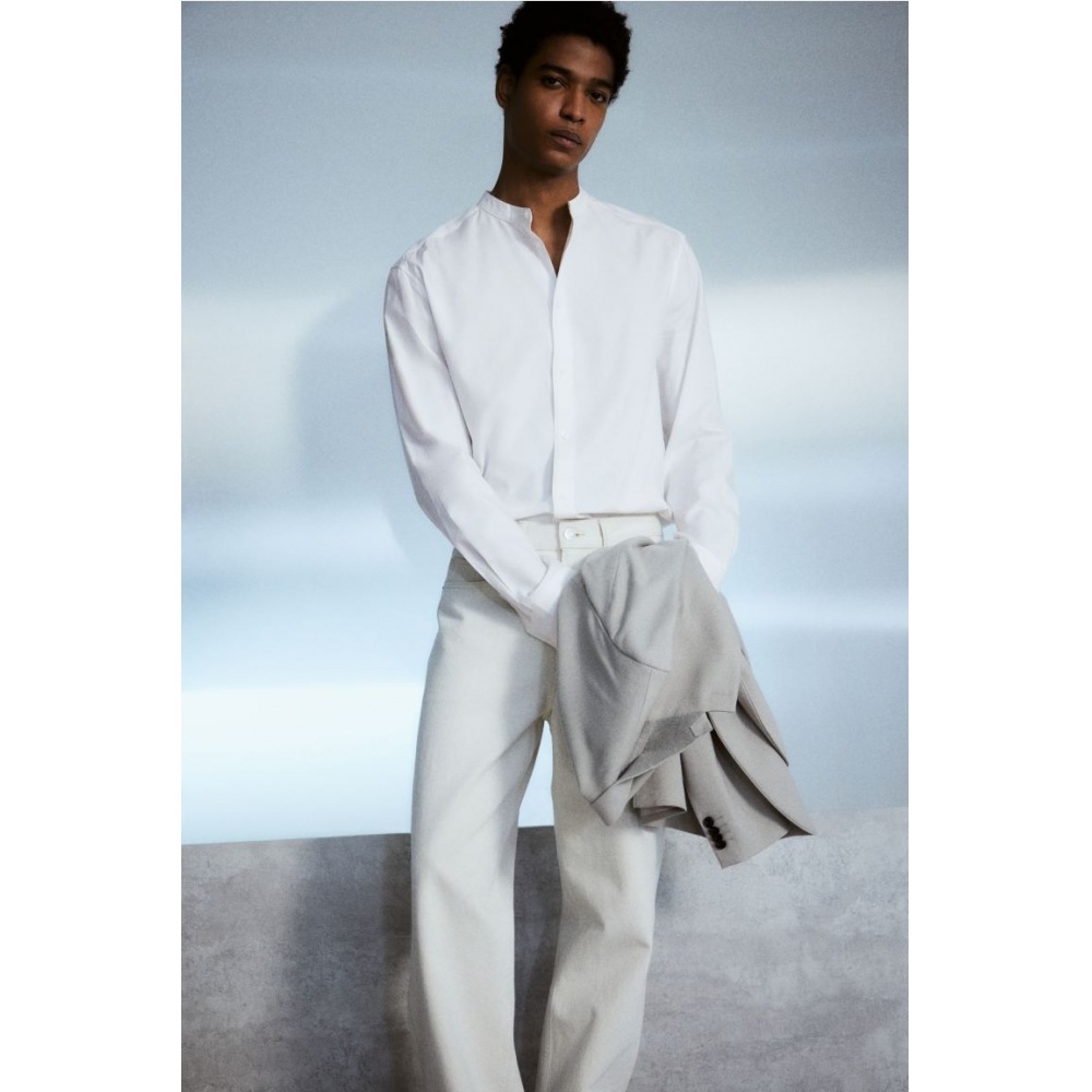 H&M レギュラーフィットスタンドカラーシャツホワイト