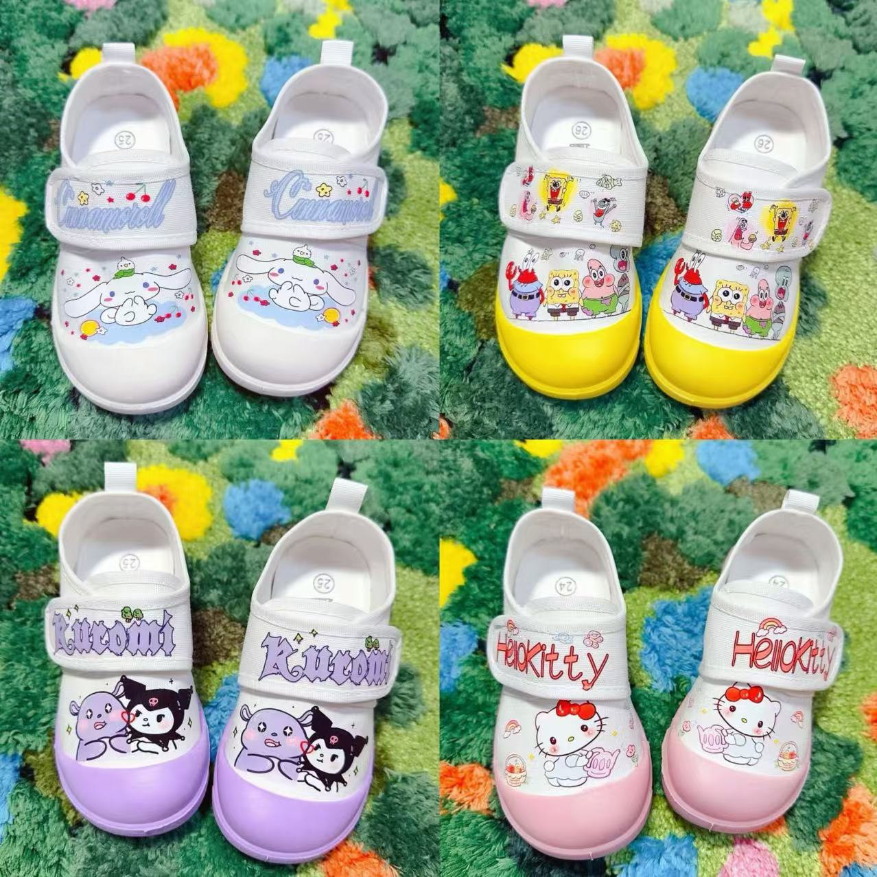 【20点セット】【急速出荷】20type新入荷 サンリオハローキティ マイメロ キッズ カジュアル シナモロール クロミ春秋上履き 女の子男の子超轻量 ズック靴 カジュアルシューズ スポンジボブ 運動