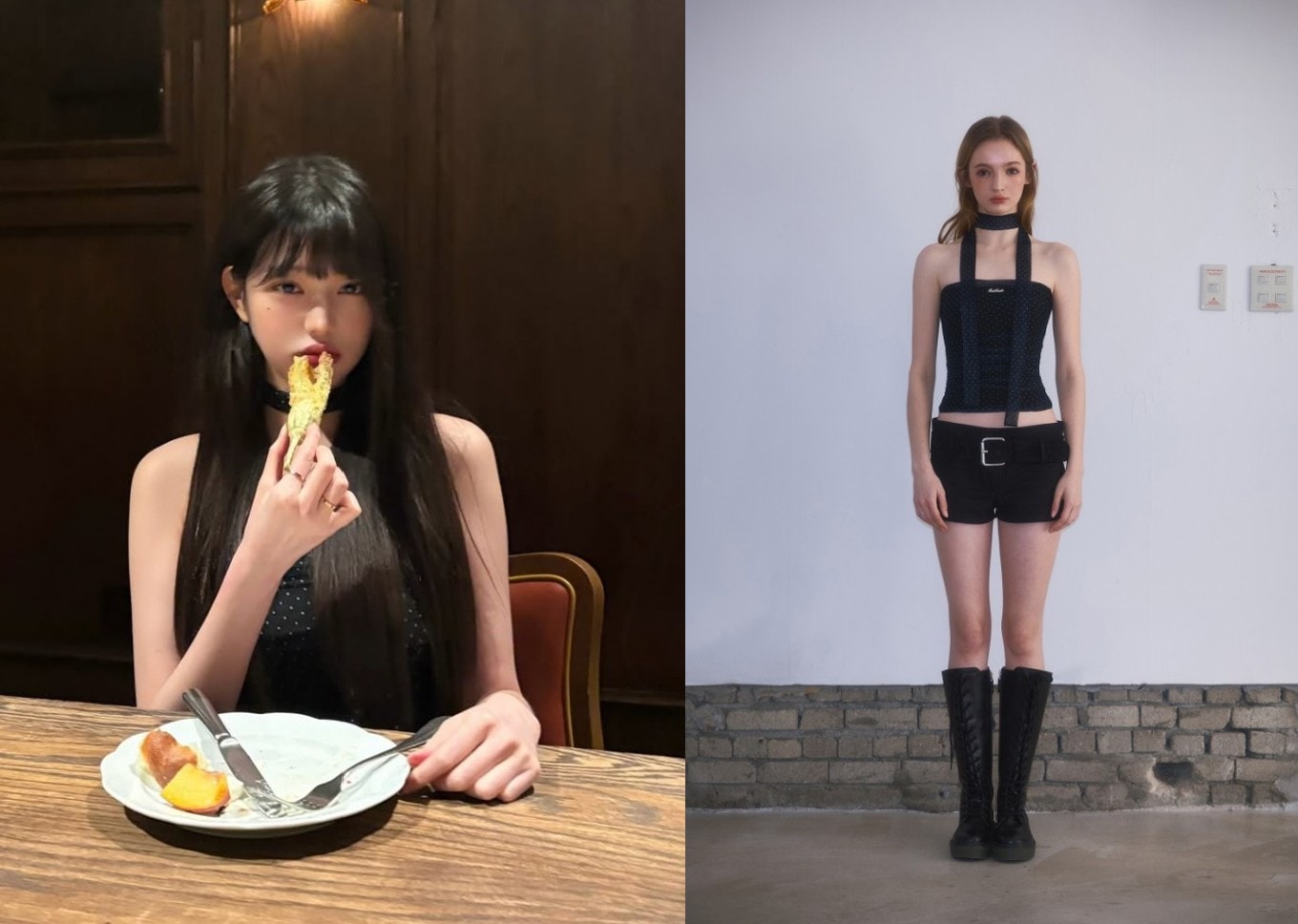 [IVE WONYOUNG] MESH DOT TIE TOP_BLACK