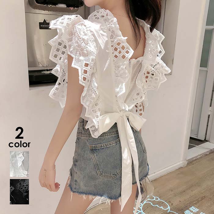 ショート丈トップス バックリボン へそ出し ファッション 韓国ファッション