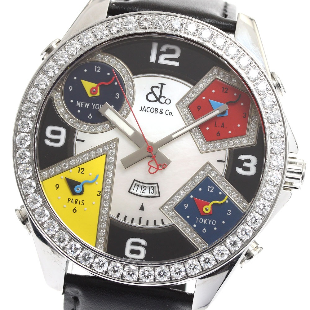 ジェイコブ JACOB&CO 5タイムゾーン 47ｍｍ ダイヤベゼル クォーツ メンズ _904468【中古】 185,800円
