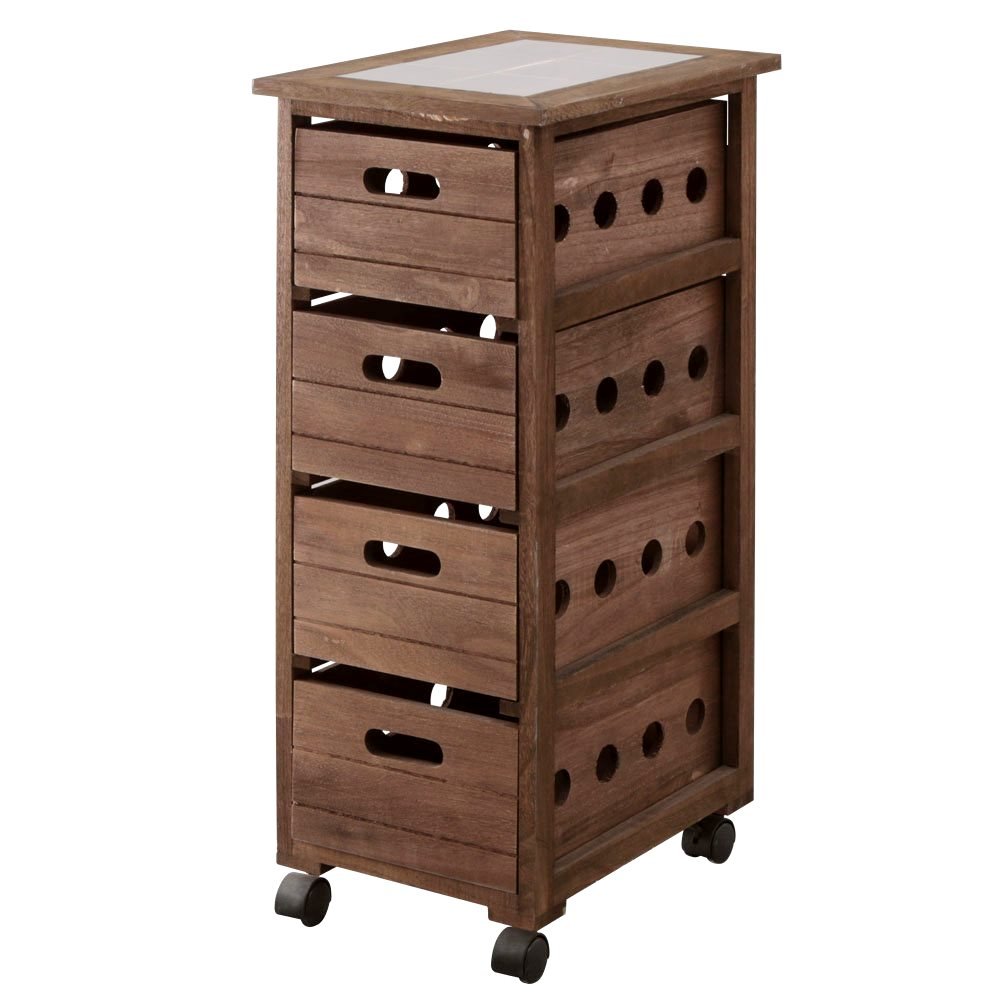 ワゴン 桐 4段 幅30×奥行40×高さ80cm 吸湿 防虫 ブラウン