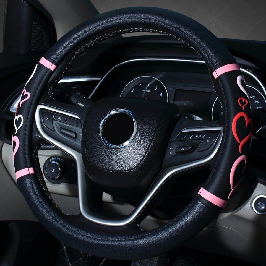 ハンドルカバー 自動車用 軽自動車 ハート 撥水 おしゃれ ステアリングカバー 握りやすい 簡単装着