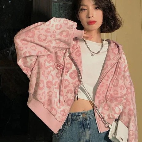 秋作パーカージャケットレディースヒョウ柄ジップアップパーカーチュニック長袖ゆったり体型カバーカジュアルアウター