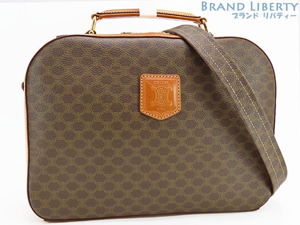 レア美品セリーヌヴィンテージマカダム2WAYトップハンドルバッグハンドバッグブラウンダークブラウンPVCレザー