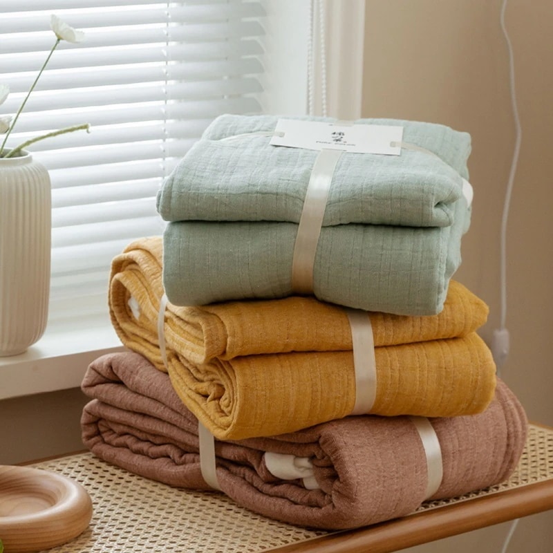 純綿ガーゼタオルケット タオルケット 家庭用シングルペア夏布団水洗い可能な薄型タペストリー