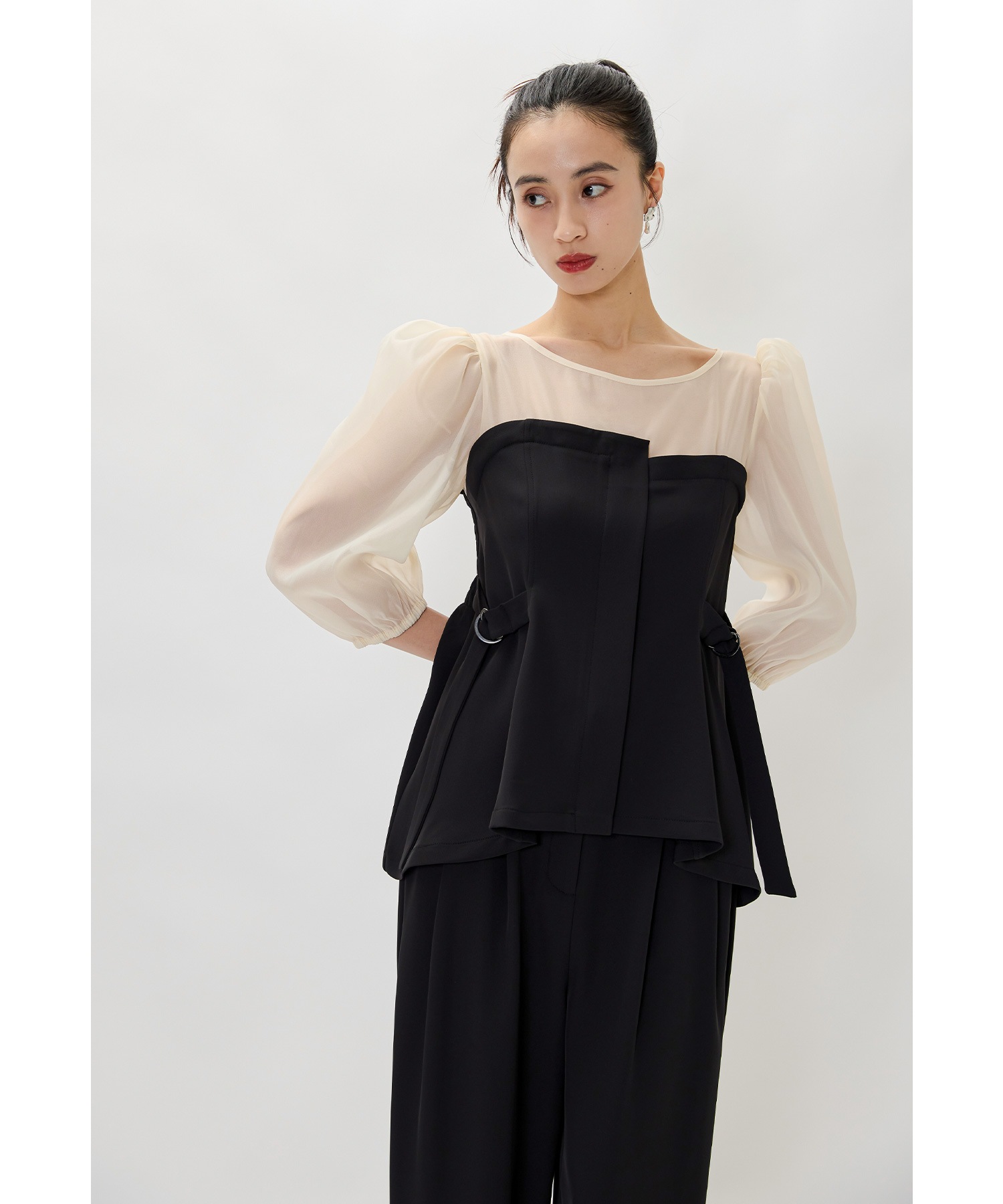 セパレートパンツコンビネーション パーティードレス 結婚式 パンツドレス セットアップ 2点セット ビスチェ風 ブラウス ワイドパンツ 半袖 お呼ばれ パーティー 二次会 披露宴 謝恩会 成人式