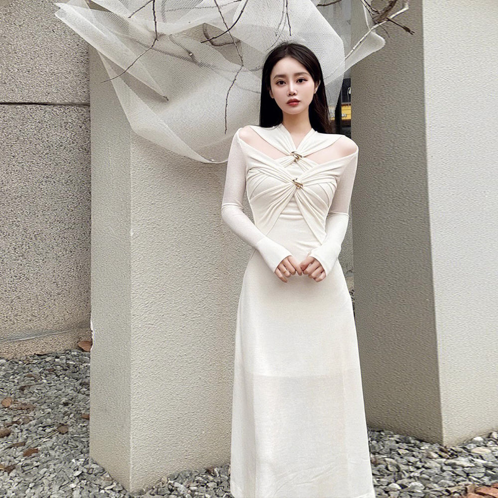 韓国ファッションパーティードレエレガントフレンチレトロニットワンピースOL正式な場合礼上品成人式演奏会発表会卒業式結婚式