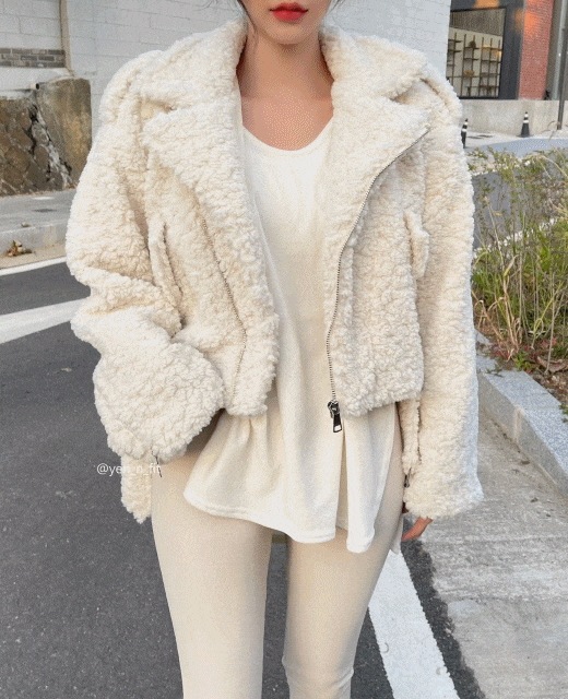 オーバーフィット ルーズ ベルト 冬 ボア ファー ライダー ムートン ボア ジャケット 2color