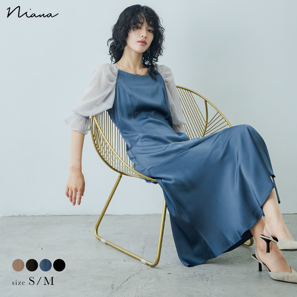 結婚式 ワンピース パーティードレス 無地 マーメイドスカート キャンディスリーブ サテン シフォン シアー ロング丈 袖あり 半袖 シンプル ロングドレス オケージョン 1.5次会 春夏 秋冬 13,838円