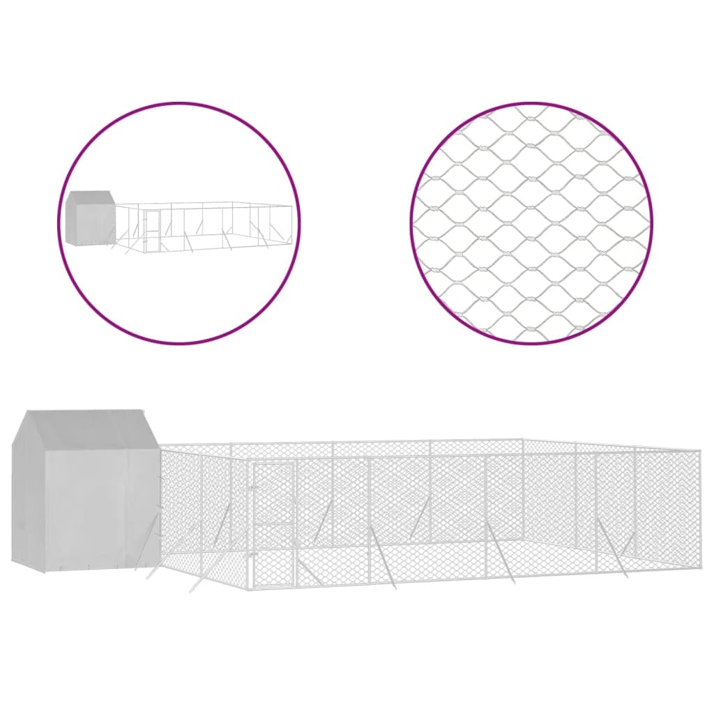 屋外犬小屋 屋根付き シルバー 10x6x2.5 m 亜鉛メッキ鋼製