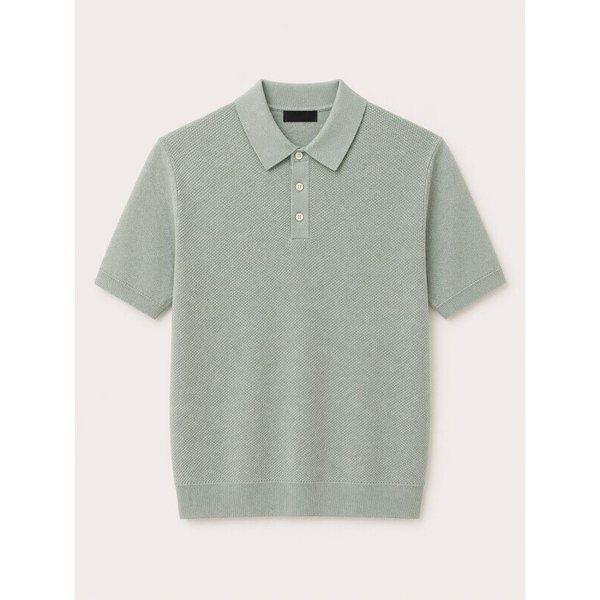 メンズコットン混紡ニットトップ ポロカラーネック 夏 半袖 Tシャツ 3色_JK