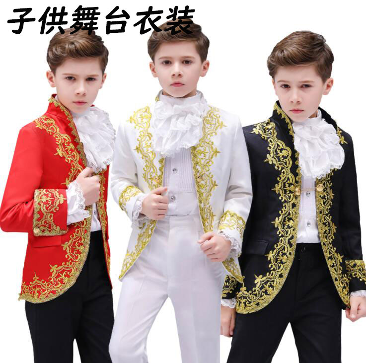 子供スーツセットアップ4点セット 男の子舞台ステージ衣装 貴族衣装 王子様コスチューム ミュージカル衣装 欧米王子様コスプレ舞台スーツ 舞台衣装 欧風 ヨーロッパ風 花柄刺繍 王族服 貴公子 公 5,895円
