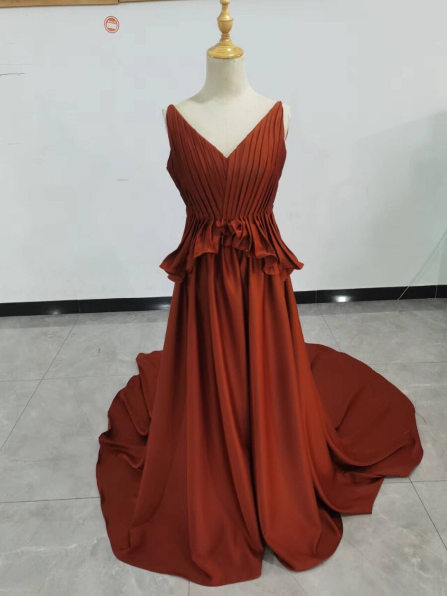 とろみシフォンサテンドレス テラコッタ お呼ばれ/二次会/前撮り
