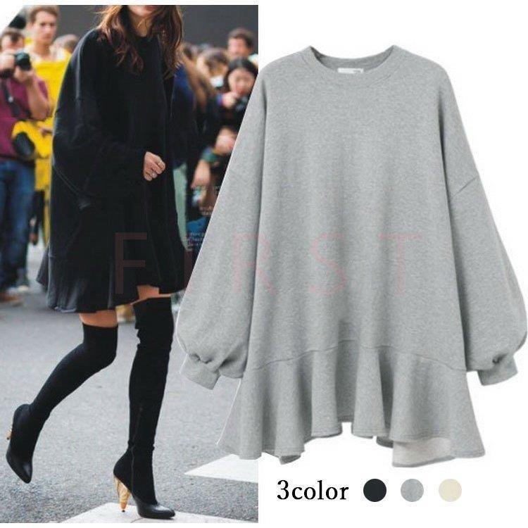 ブラウス レディース 40代 秋 新作 長袖トップス スウェットトレーナー 無地フレアブラウス ロン