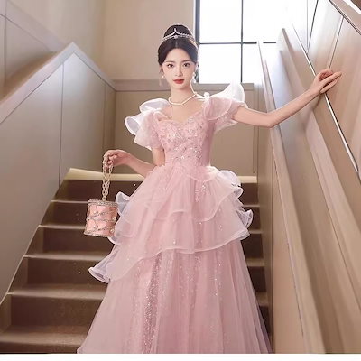 緊急SALE!2点購入で1OO円オフ ピンク夜軽いドレススカート女性フランス式ハイエンド軽い豪華な大衆気質名媛高級感