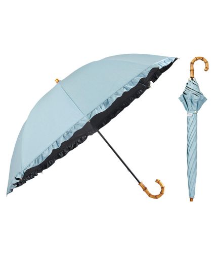 【2026】最強の日傘 UVO(ウーボ) 60cm フリル サックス(限定色) 遮熱/遮光率100%/UVカット率100%/UPF50+/晴雨兼用 長傘 親骨60cm 大きい レディース バンブー W