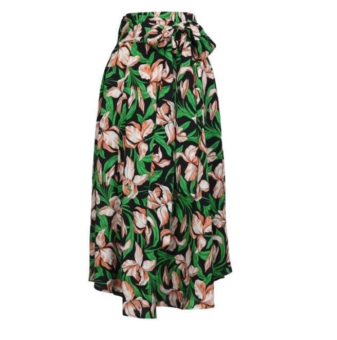 3181.ロング丈 花柄ハイウエストスカート（グリーン）2019 春夏 sale 普段使い お出かけ 通勤通学