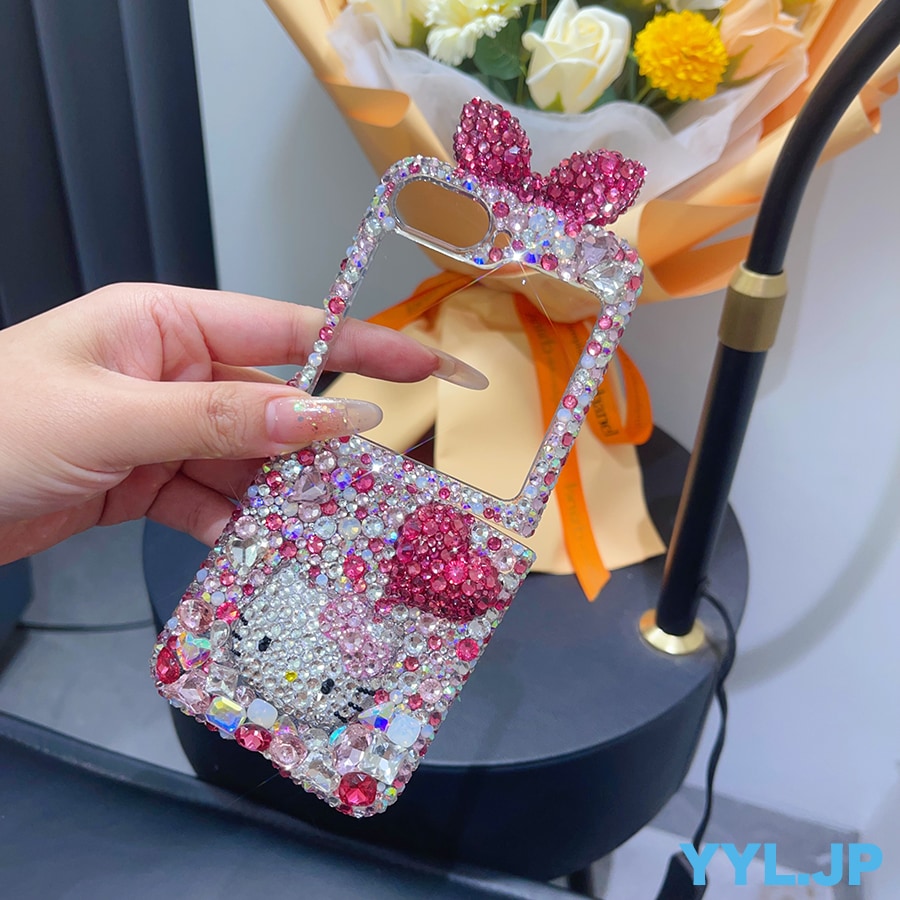 ハンドメイド galaxy z fold7ケース ハローキティ 3Dリボン galaxy z flip7 ケース キティfold6/5/4/3 flip6/5/4/3 キラキラのラインストーン