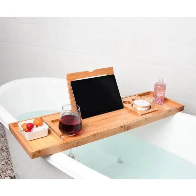 バスタブトレー バスタブラック 浴室用ラック お風呂テーブル バスタブトレイ 竹製 伸縮式 ずれ防止 浴室収納 天然竹素材 伸縮式 滑り止め 多機能