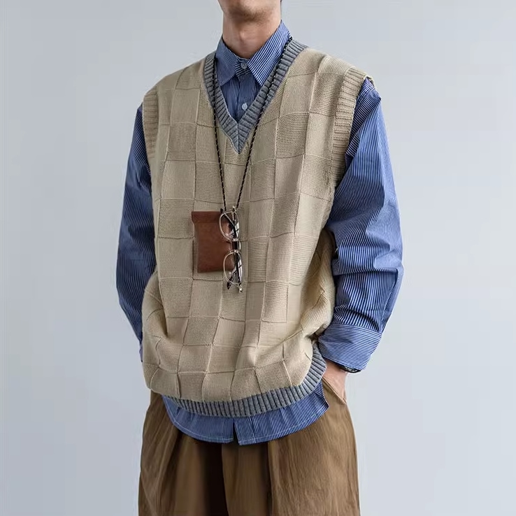 トップス ベスト 袖なし ノースリーブ Vネック 襟なし シンプル カジュアル 大人 おしゃれ お洒落 かっこいい レトロ アジアン エスニック エキゾチック こなれ感 ラフ メンズライク