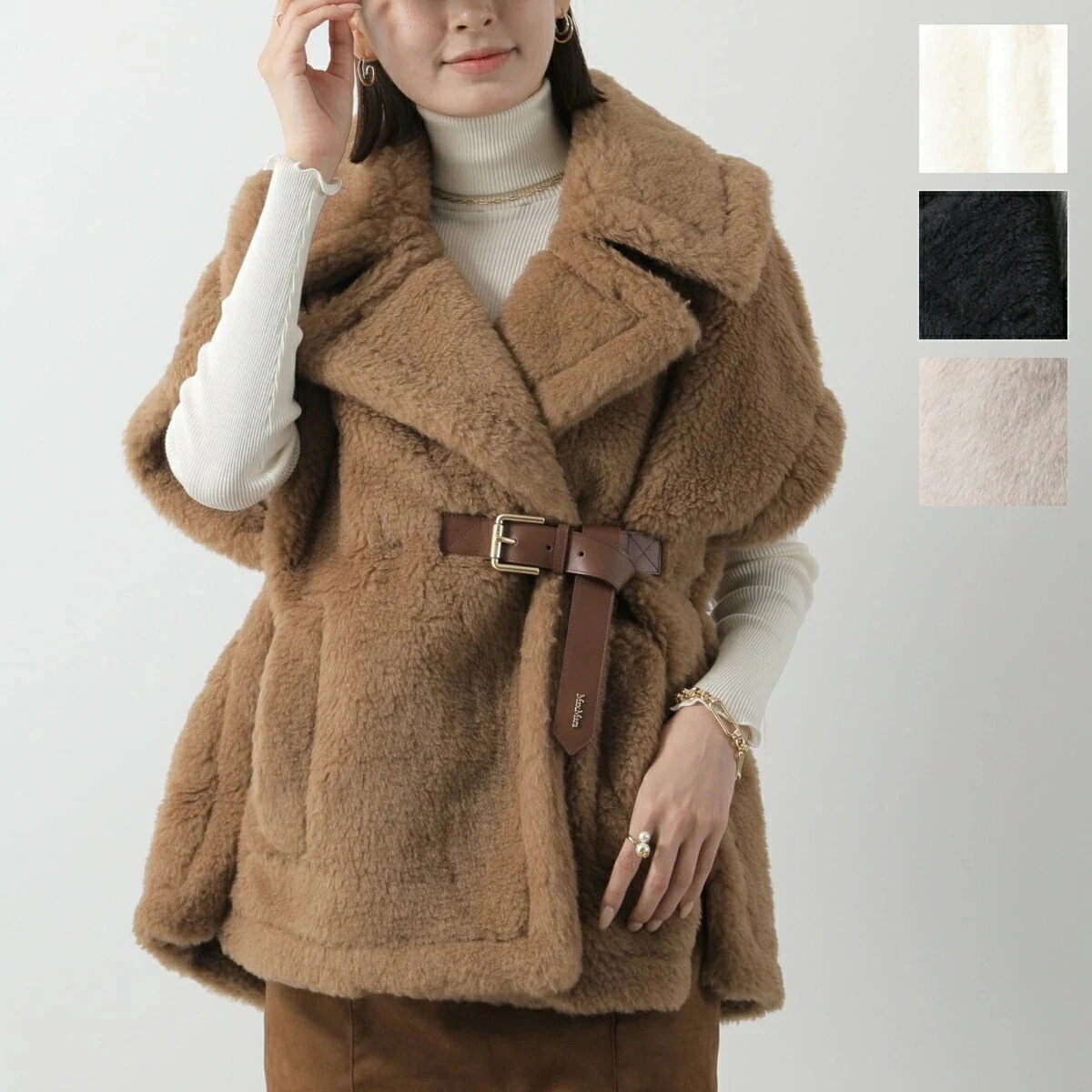 MAX MARA マックスマーラ ケープ NEWABAVO NEWABAVO1 ニューアバボ レディース テディベア ジャケット ムートン ファー ボア カラー