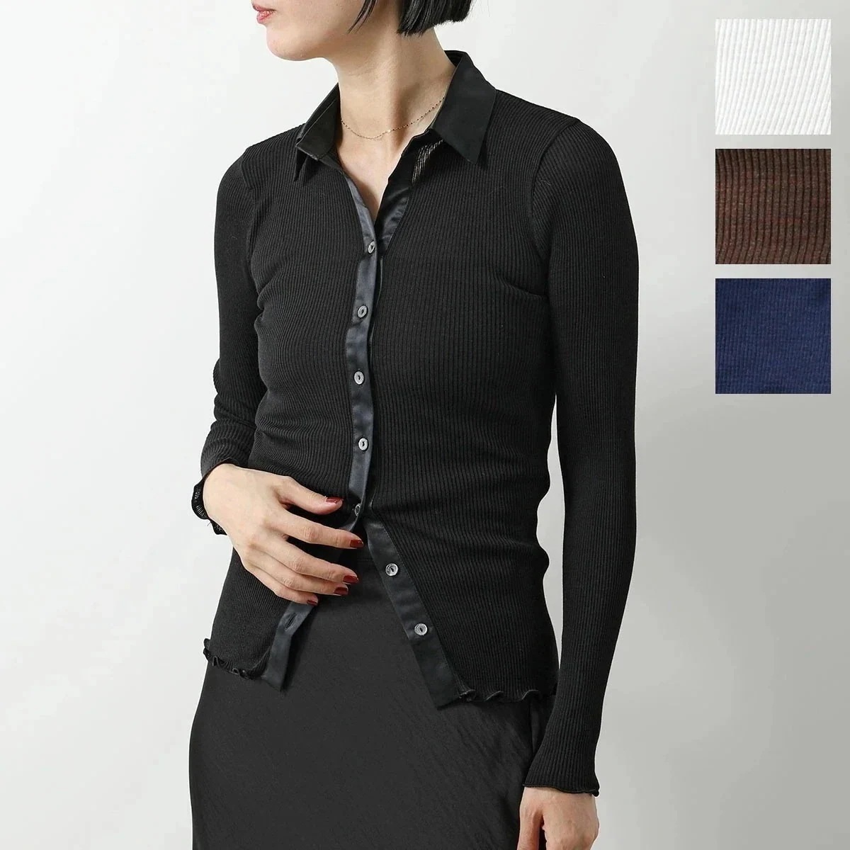 Oscalito オスカリート 長袖ニット 6350 レディース ウール シルク リブ トップス カットソー サテン メローロック カラー4色a】